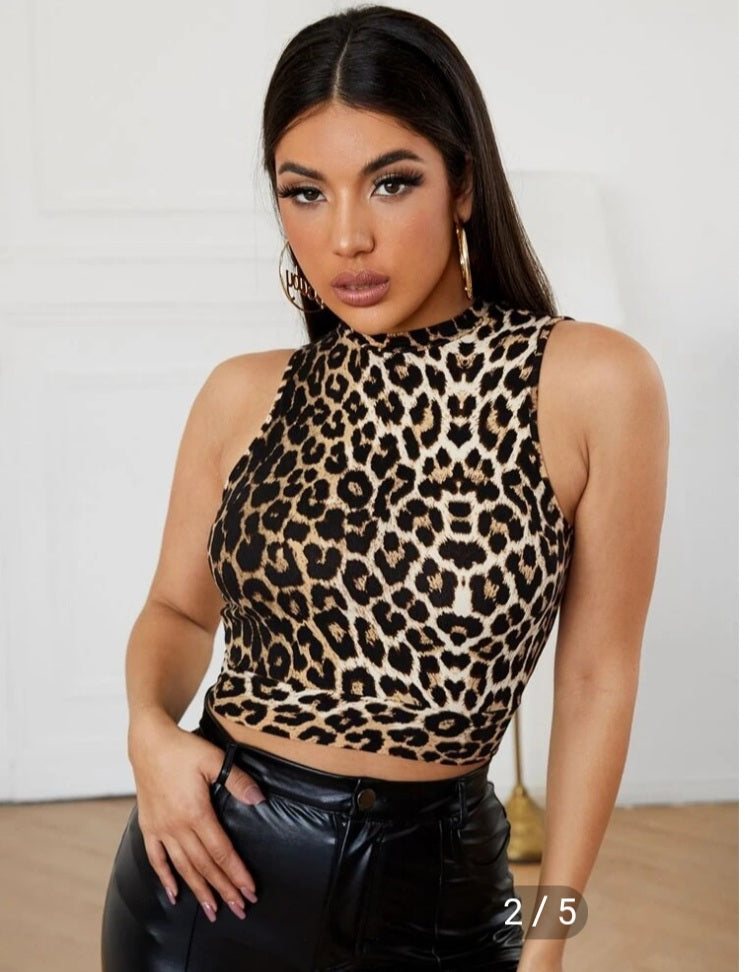 Leopard Backless Tie Tank Top