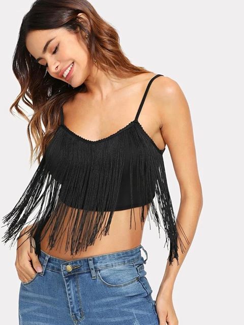 Black Fringe Tank Top