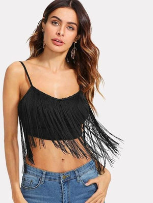 Black Fringe Tank Top